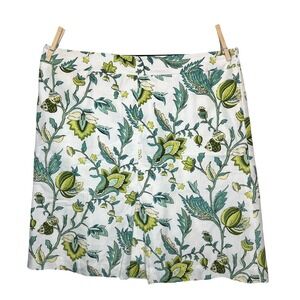 Ann Taylor LOFT 12 Floral Linen Skirt Green Teal White Spring Garden Cottagecore